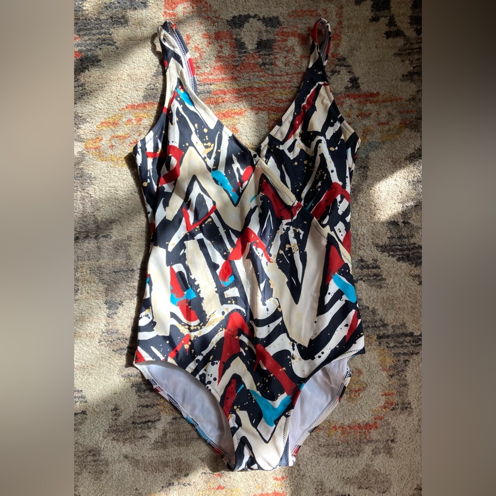 🌞Vintage 90s Y2K Multicolored Diva One Piece Bathing Suit, Size 8 Medium